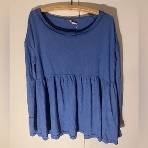 Free People Blue Long Sleeve Babydoll Top Size XSM